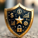 Escudo ornamental con símbolos relacionados con la bolsa.